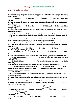 Bài tập trắc nghiệm và tự luận Hóa học 11 - Hiđrocacbon không no (Có đáp án)